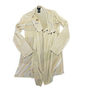 Premise Open Front Drape Cardigan Beige Mesh Knit Panel Medium